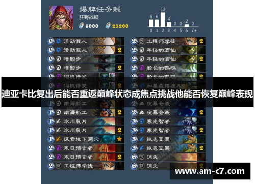 迪亚卡比复出后能否重返巅峰状态成焦点挑战他能否恢复巅峰表现